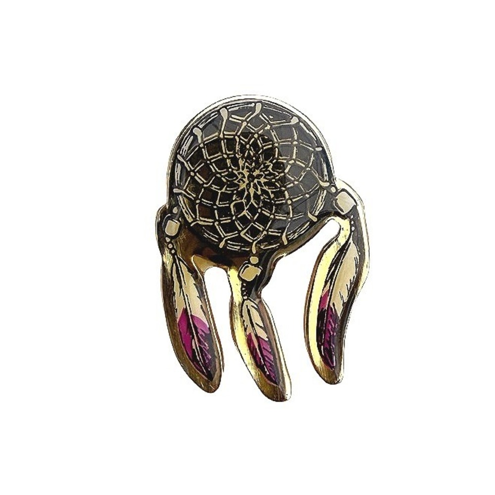 Dreamcatcher Lapel Pin Gold Tone Enamel Feathers Boho Jewelry Native American